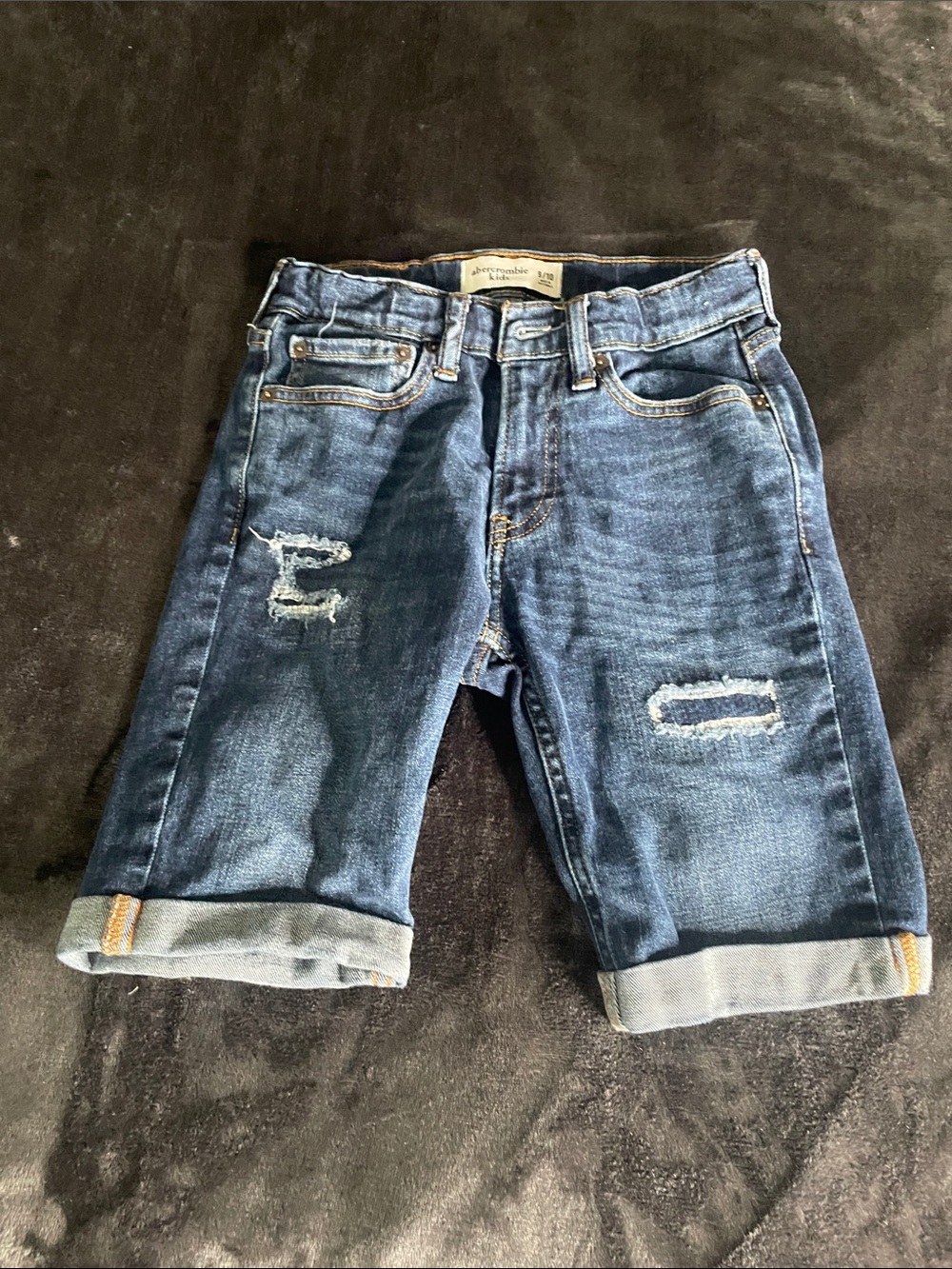 Abercrombie & Fitch Dark Blue Distressed Denim Shorts